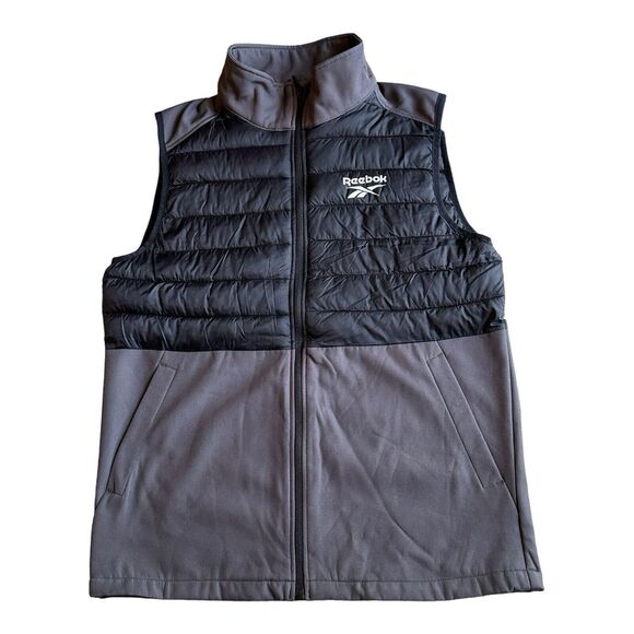 NWT‎ REEBOK MENS Medium FULL ZIPPER TOP-HALF PUFFER VEST BLACK & GRAY MSRP $110